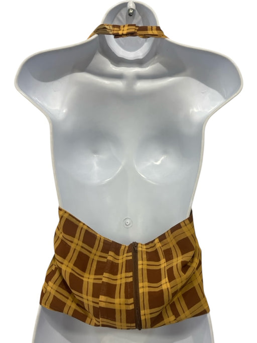With Jean Size Small Yellow & Brown Polyester Sleeveless Grid Cropped Top Yellow & Brown / Small