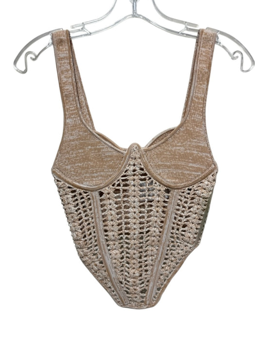 Dion Lee Size 4 Beige & White Viscose Blend Sleeveless Corset Crochet Top Beige & White / 4