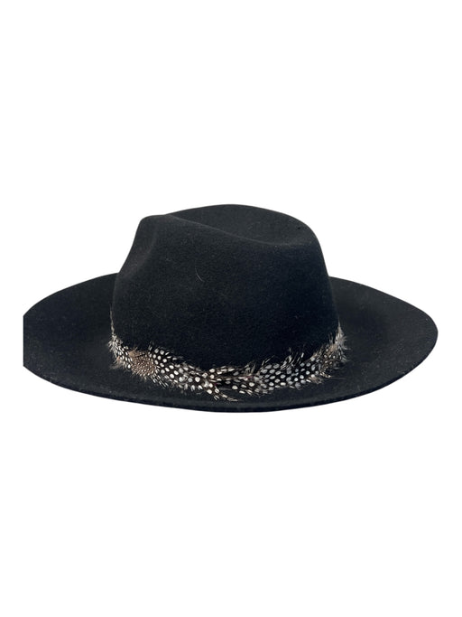 August Black Wool Fedora Feather detail 3 in Brim Hat Black / One Size