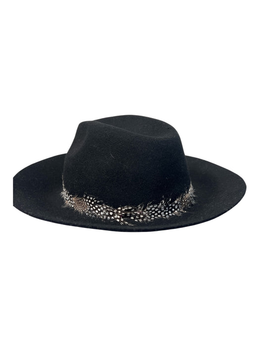 August Black Wool Fedora Feather detail 3 in Brim Hat Black / One Size