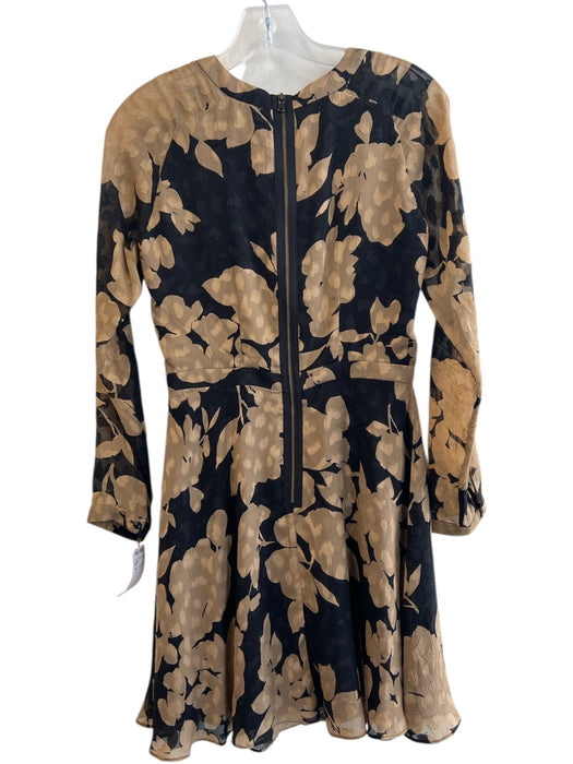 Shoshanna Size 6 Black & Brown Silk & Polyester Round Neck Long Sleeve Dress Black & Brown / 6