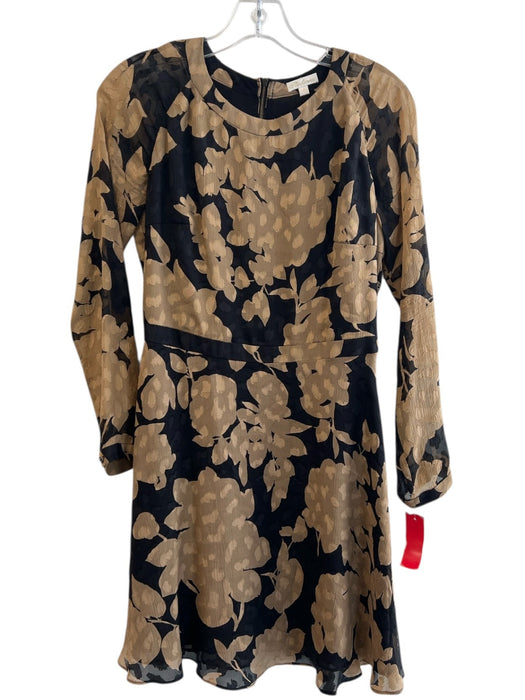 Shoshanna Size 6 Black & Brown Silk & Polyester Round Neck Long Sleeve Dress Black & Brown / 6