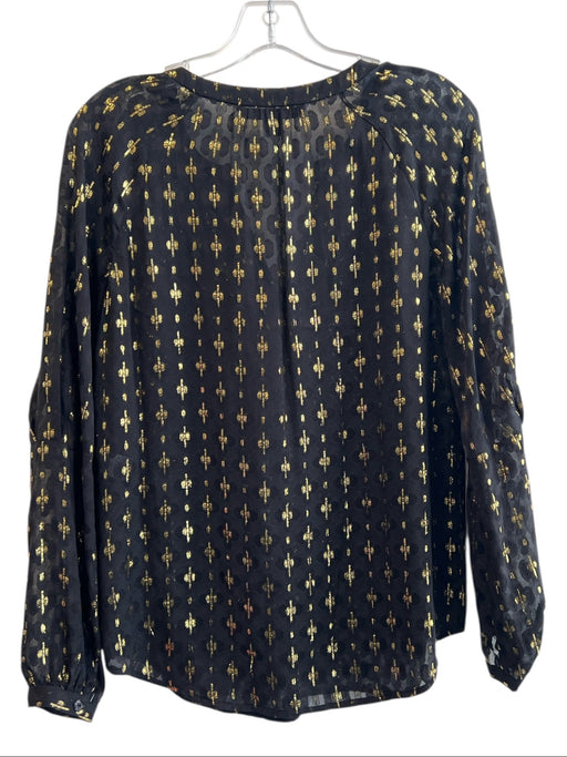 Diane Von Furstenberg Size 2 Black & Gold Silk Blend V Neck Long Sleeve Top Black & Gold / 2
