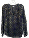 Diane Von Furstenberg Size 2 Black & Gold Silk Blend V Neck Long Sleeve Top Black & Gold / 2