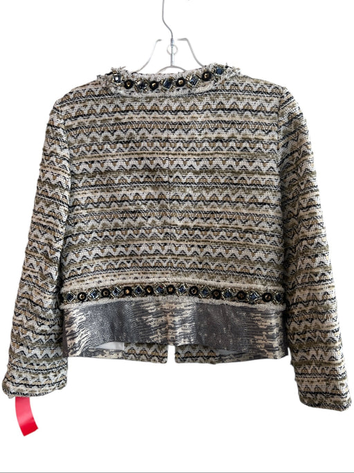Tory Burch Size 2 Brown & Multi Cotton Blend Tweed Round Neck Hook & Eye Jacket Brown & Multi / 2