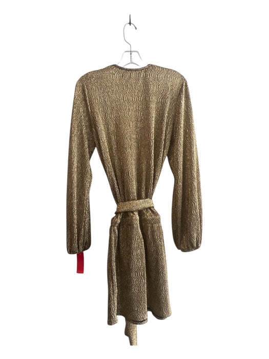 Alexis Size S Gold V Neck Long Sleeve Drop Waist Faux Wrap Above Knee Dress Gold / S