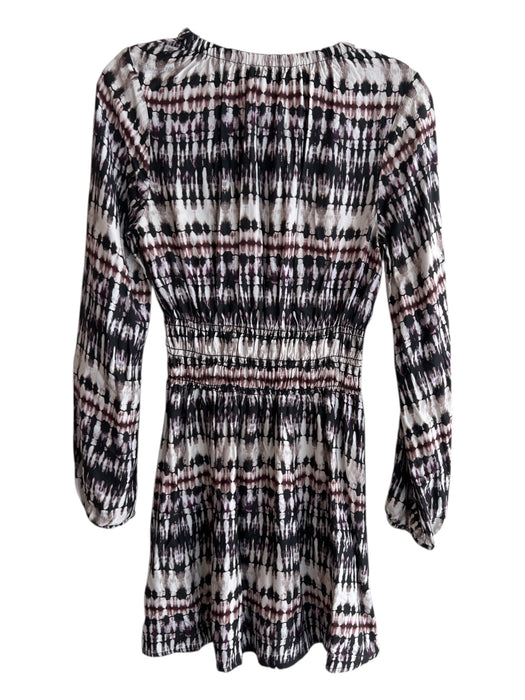 Bella Dahl Size XS White Black & Multi Ecovera Round Neck Long Sleeve Dress White Black & Multi / XS