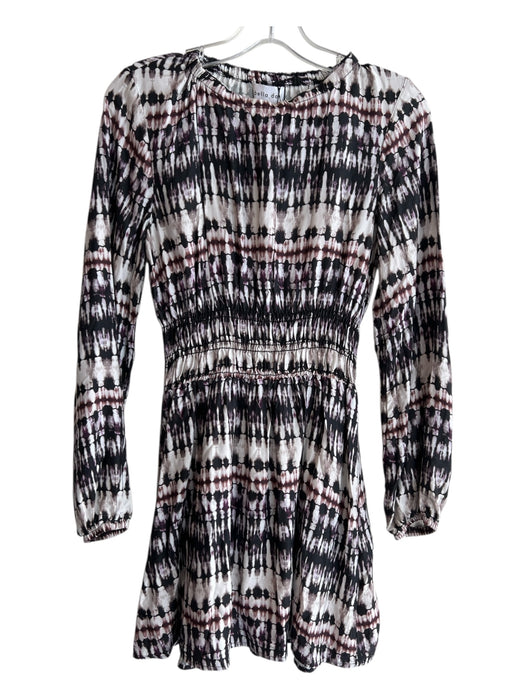 Bella Dahl Size XS White Black & Multi Ecovera Round Neck Long Sleeve Dress White Black & Multi / XS