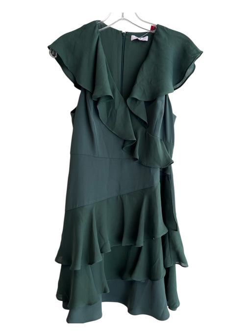 Parker Size 8 Pine Green Polyester V Neck Cap Sleeve Ruffle Knee length Dress Pine Green / 8