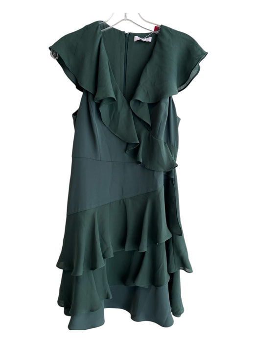 Parker Size 8 Pine Green Polyester V Neck Cap Sleeve Ruffle Knee length Dress Pine Green / 8