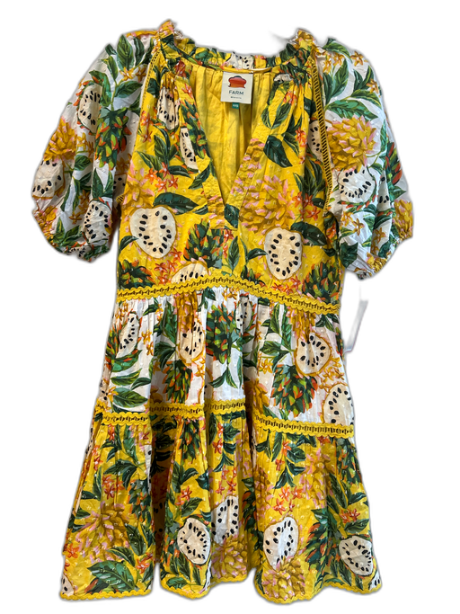 Farm Rio Size XXS Yellow & Green Cotton Short Sleeve Fruit & Flowers Dress Yellow & Green / XXS