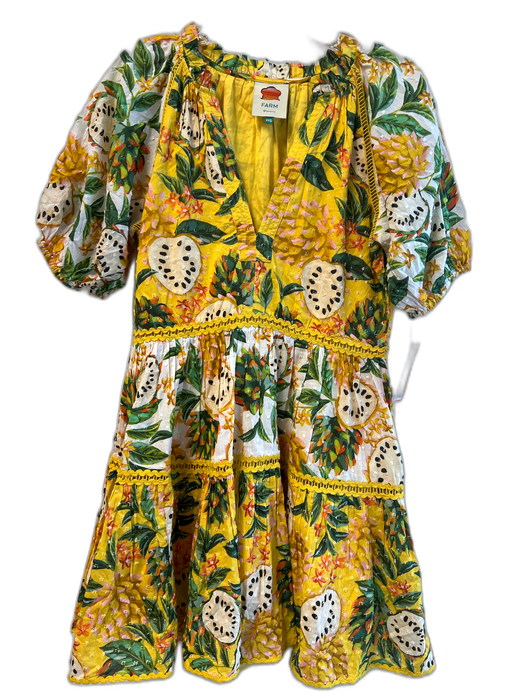Farm Rio Size XXS Yellow & Green Cotton Short Sleeve Fruit & Flowers Dress Yellow & Green / XXS