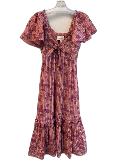 Cleobella Size XS Pink Cotton Puff Sleeves V Neck Scrunched Back Dress Pink / XS