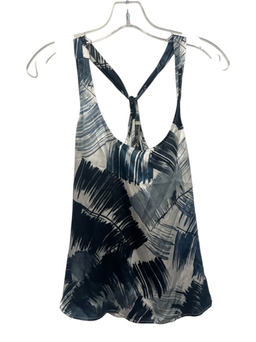 Go Silk Size XS Navy & white Silk Sleeveless Y Back Tropical Print Top Navy & white / XS
