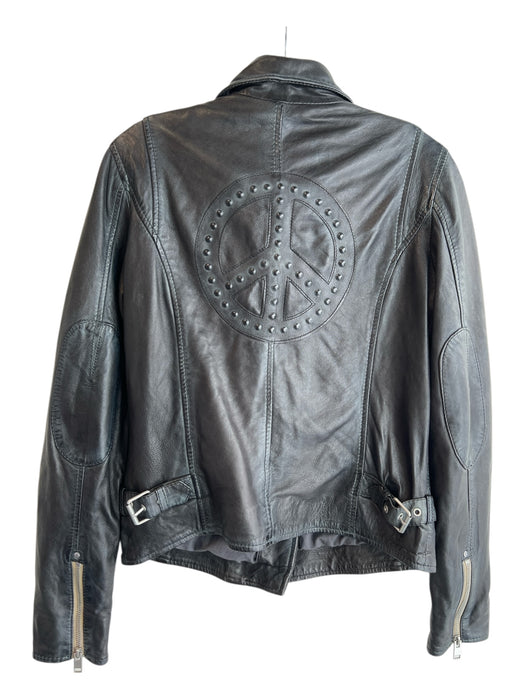 Mauritius Size 6 Black Lamb leather Collared Asymetric Zip Peace Sign Jacket Black / 6