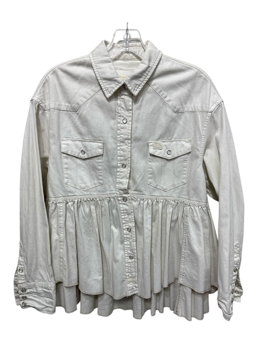 We The Free Size XS Cream Cotton Blend Long Sleeve Contrast Stiching Top Cream / XS