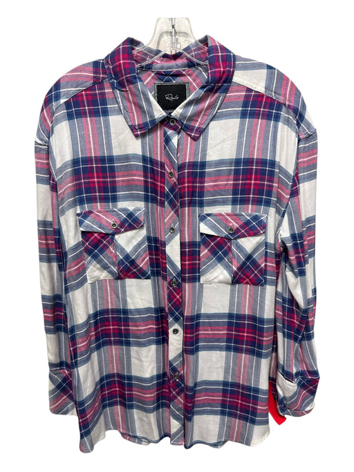 Rails Size M Hot Pink, Blue & White Rayon Plaid Long Sleeve Patch Pocket Top Hot Pink, Blue & White / M