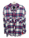 Rails Size M Hot Pink, Blue & White Rayon Plaid Long Sleeve Patch Pocket Top Hot Pink, Blue & White / M