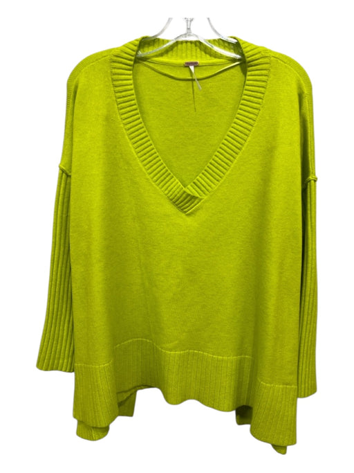 Free People Size Small Lime No Fabric Tag Rib Knit Long Sleeve V Neck Sweater Lime / Small