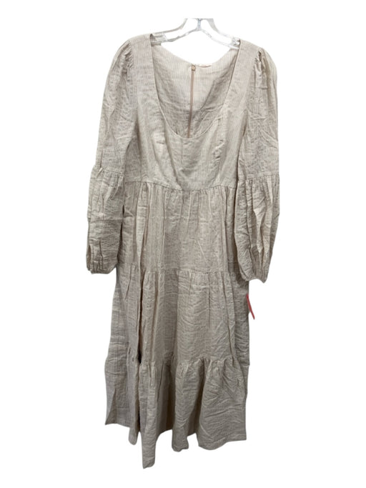Cinq a Sept Size 12 Beige & White Cotton Long Sleeve Vertical Stripes Dress Beige & White / 12