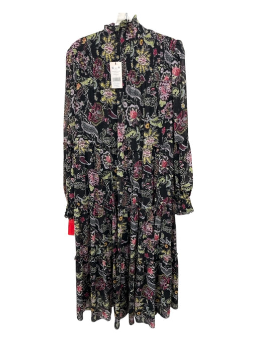 Cinq a Sept Size 10 Black, Green & Pink Print Polyester Floral Embroidery Dress Black, Green & Pink Print / 10