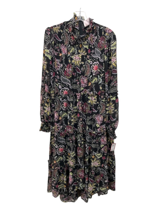 Cinq a Sept Size 10 Black, Green & Pink Print Polyester Floral Embroidery Dress Black, Green & Pink Print / 10