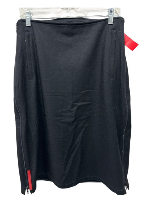 Prada Size 46 Black Virgin Wool Side Zips Zip Pockets Pencil Knee length Skirt Black / 46
