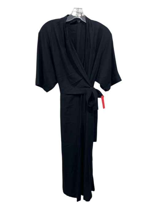 All Saints Size Medium Black Cotton Dolman Short Sleeve Wrap Wide Leg Jumpsuit Black / Medium