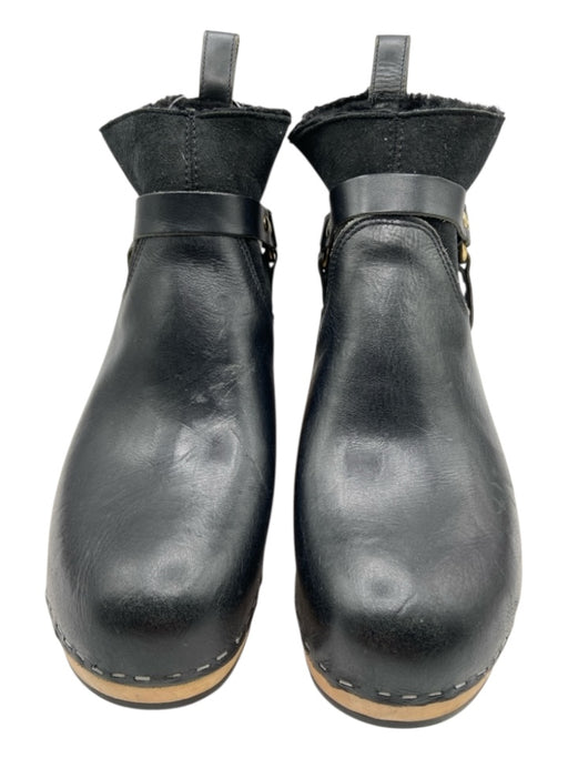 Hasbeens Shoe Size 39 Black & Tan Leather Shearling Lined Gold Hardware Booties Black & Tan / 39