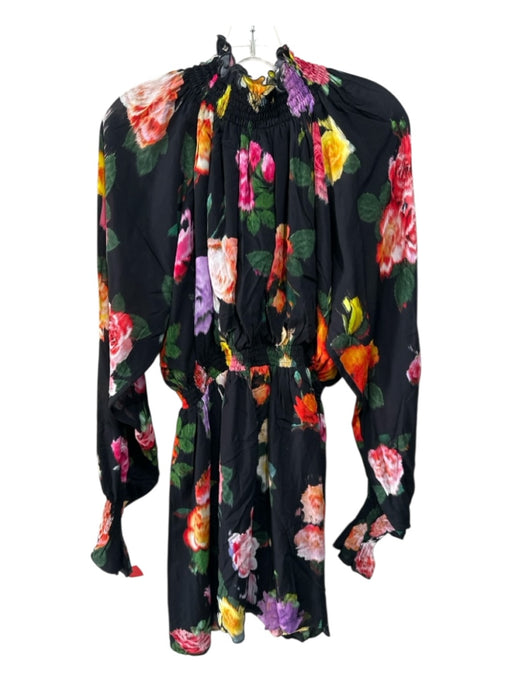 MSGM Size 44 Black, Pink, Orange Viscose Long Sleeve Floral Print Dress Black, Pink, Orange / 44