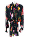 MSGM Size 44 Black, Pink, Orange Viscose Long Sleeve Floral Print Dress Black, Pink, Orange / 44