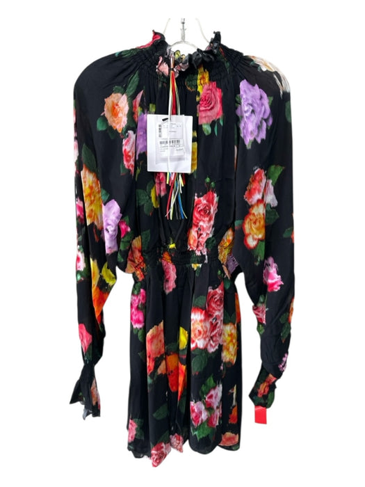 MSGM Size 44 Black, Pink, Orange Viscose Long Sleeve Floral Print Dress Black, Pink, Orange / 44