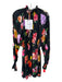 MSGM Size 44 Black, Pink, Orange Viscose Long Sleeve Floral Print Dress Black, Pink, Orange / 44