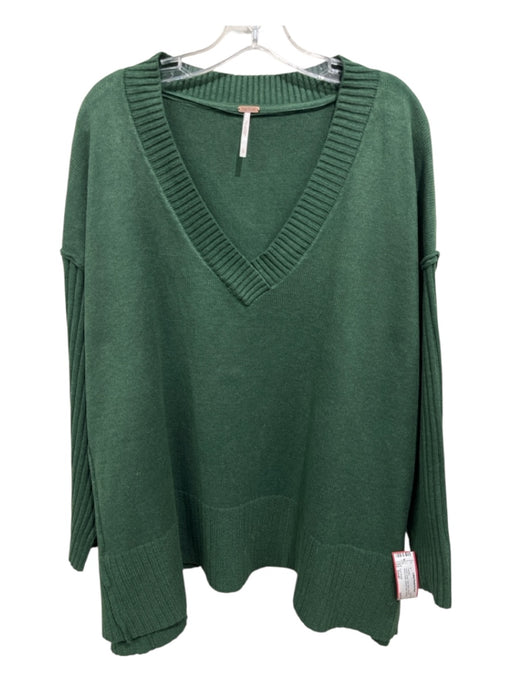 Free People Size Small Hunter Green Nylon Blend Rib Knit Ribbed Detail Sweater Hunter Green / Small
