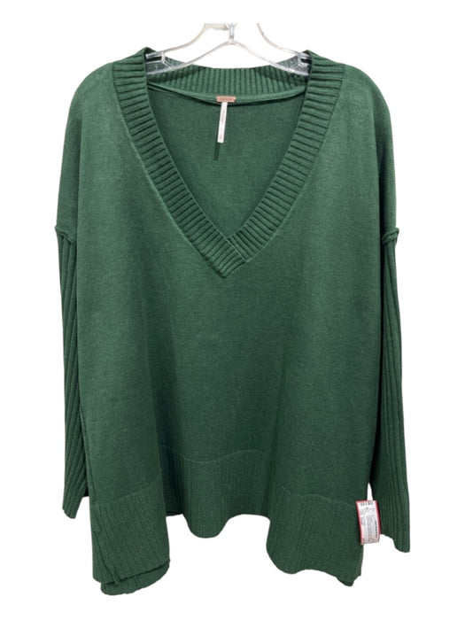 Free People Size Small Hunter Green Nylon Blend Rib Knit Ribbed Detail Sweater Hunter Green / Small