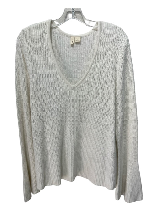 Moth Size L Off White Cotton & Rayon Long Sleeve V Neck Knit Sweater Off White / L