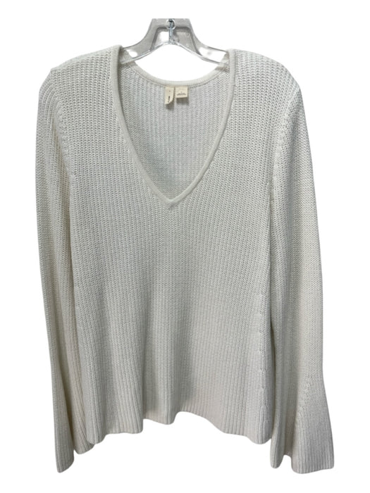 Moth Size L Off White Cotton & Rayon Long Sleeve V Neck Knit Sweater Off White / L