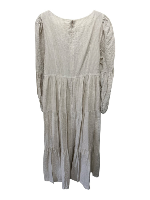 Cinq a Sept Size 12 Beige Cotton Blend Scoop Neck Striped Tiered Dress Beige / 12