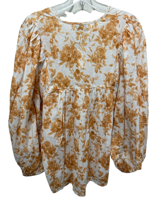 Mille Resort & Travel Size Small Orange & White Cotton Long Balloon Sleeve Top Orange & White / Small