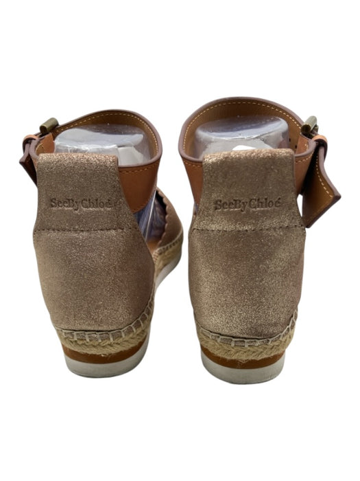 See By Chloe Shoe Size 38 Bronze & Brown Leather Upper Scalloped Edge Espadrille Bronze & Brown / 38
