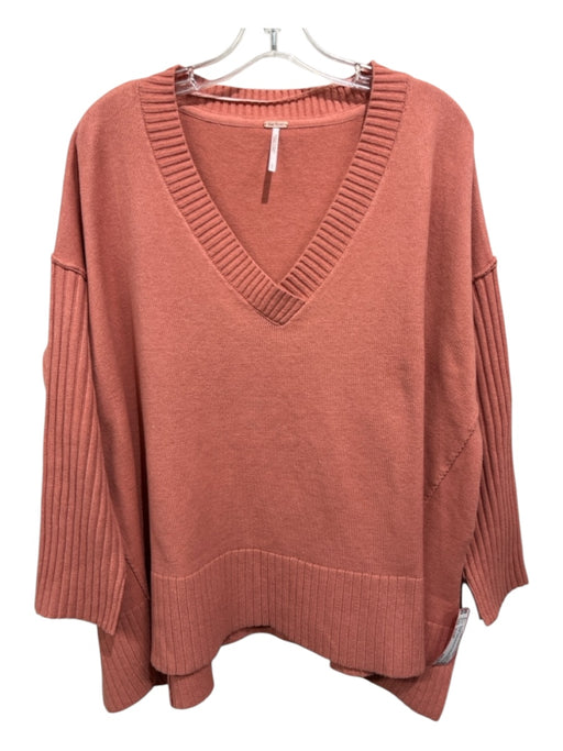 Free People Size Small Peach Nylon Blend Rib Knit Ribbed Detail Oversize Sweater Peach / Small