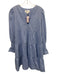 Pomander Place Size L Chambray Blue Cotton V Neck Tiered Long Sleeve Dress Chambray Blue / L