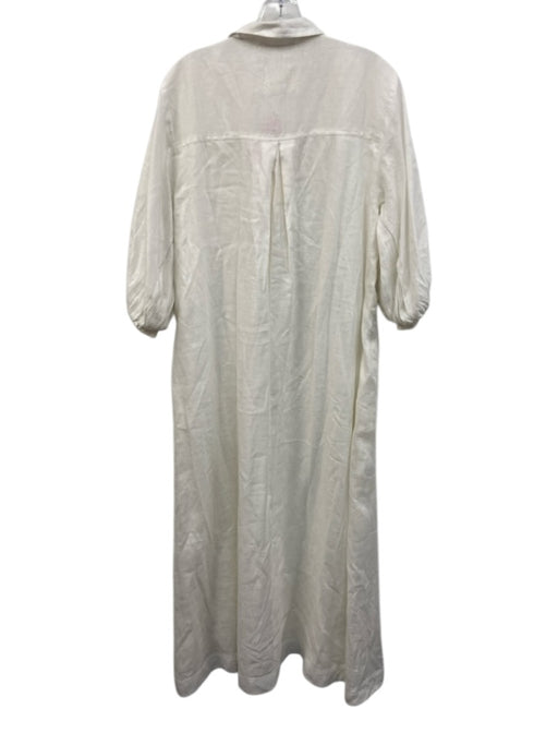 Maeve Size Medium White Linen Button Down Collared Long Sleeve Maxi Dress White / Medium