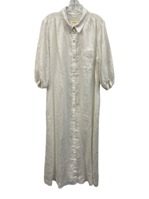 Maeve Size Medium White Linen Button Down Collared Long Sleeve Maxi Dress White / Medium