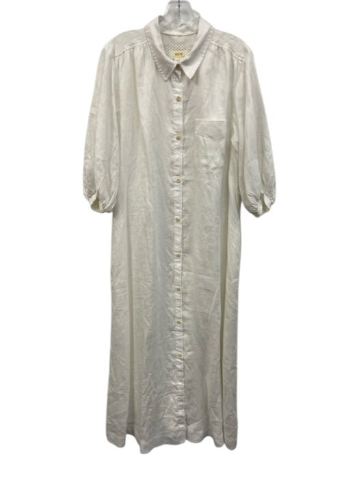 Maeve Size Medium White Linen Button Down Collared Long Sleeve Maxi Dress White / Medium
