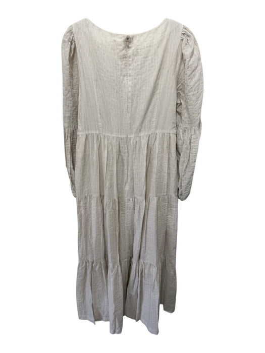 Cinq a Sept Size 12 Beige Cotton Blend Scoop Neck Striped Tiered Dress Beige / 12