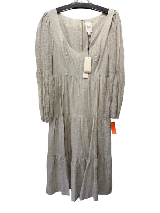 Cinq a Sept Size 12 Beige Cotton Blend Scoop Neck Striped Tiered Dress Beige / 12