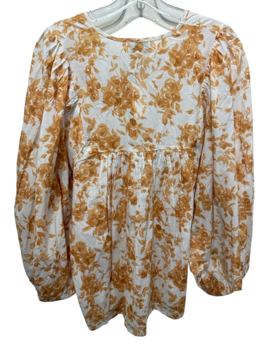 Mille Resort & Travel Size Small Orange & White Cotton Long Balloon Sleeve Top Orange & White / Small