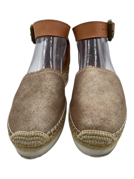 See By Chloe Shoe Size 38 Bronze & Brown Leather Upper Scalloped Edge Espadrille Bronze & Brown / 38