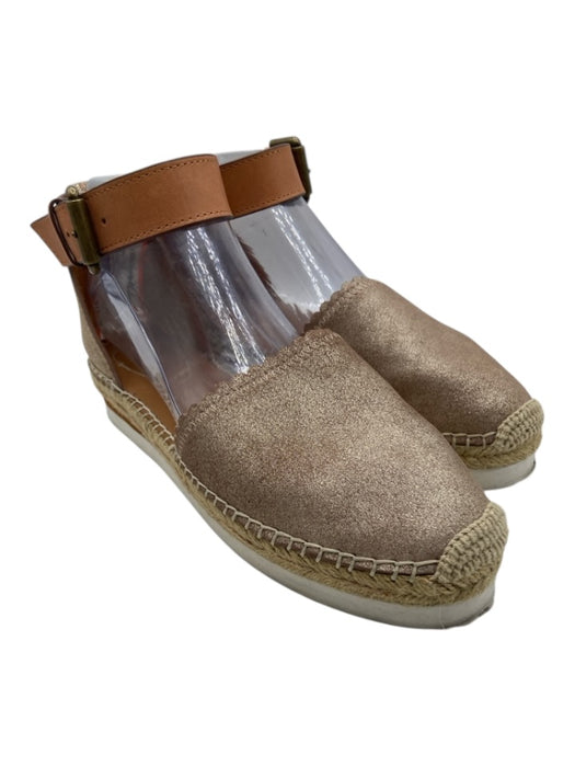 See By Chloe Shoe Size 38 Bronze & Brown Leather Upper Scalloped Edge Espadrille Bronze & Brown / 38